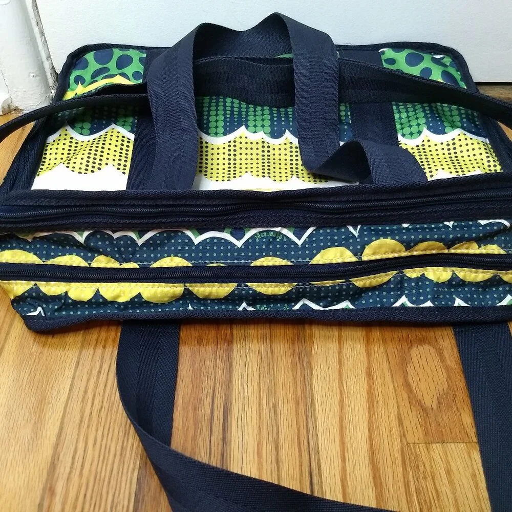 Lesportsac Zippered Laptop Bag Green Yellow Blue White Abstract Pattern School